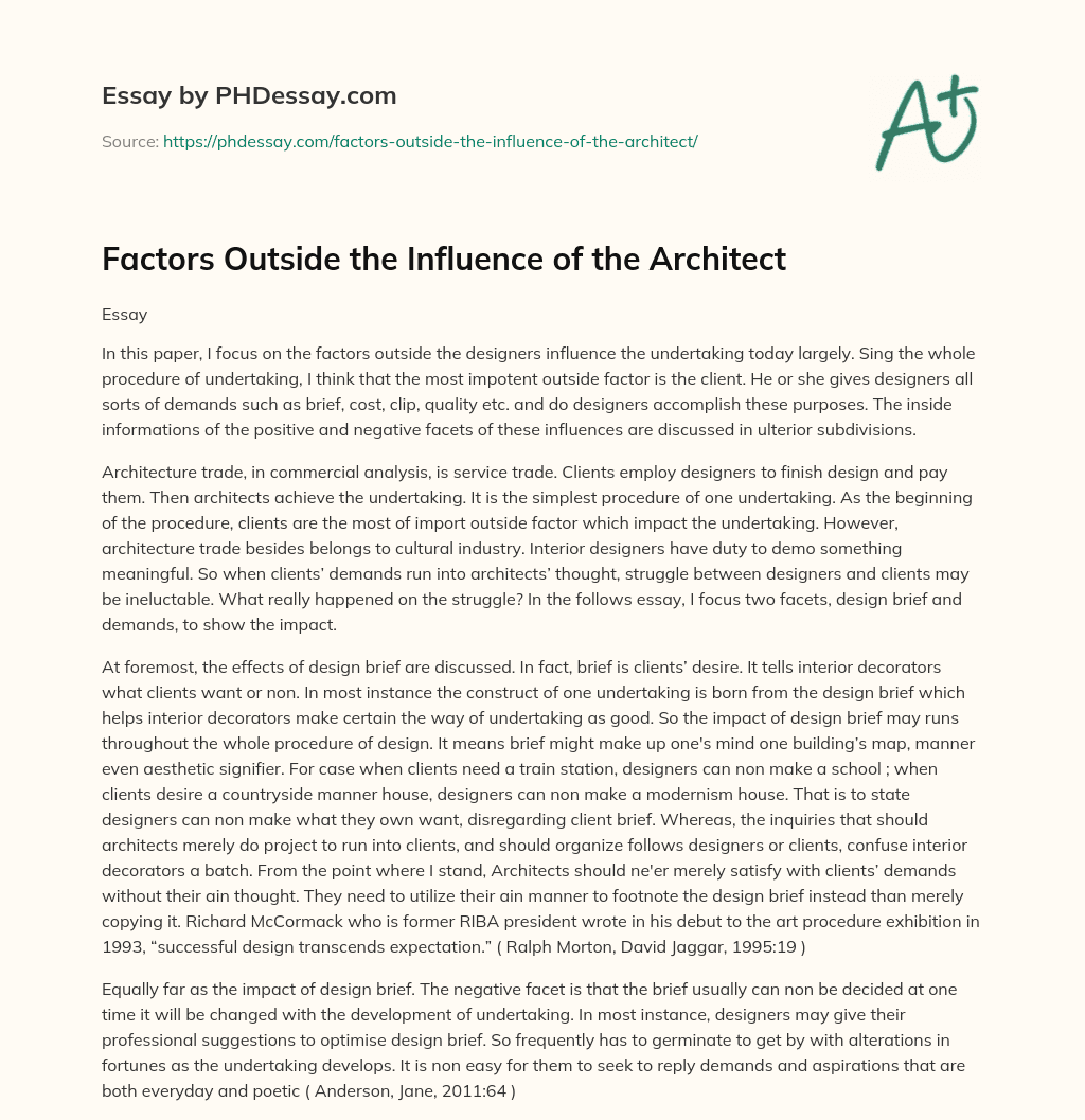 Factors Outside the Influence of the Architect essay