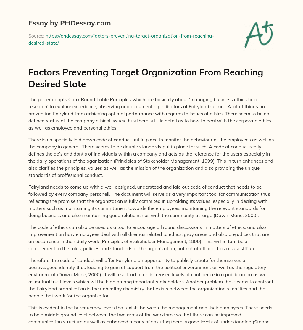 Factors Preventing Target Organization From Reaching Desired State essay