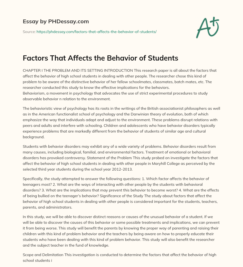 Factors That Affects the Behavior of Students essay