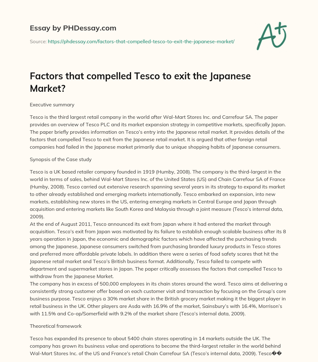 Factors that compelled Tesco to exit the Japanese Market? essay
