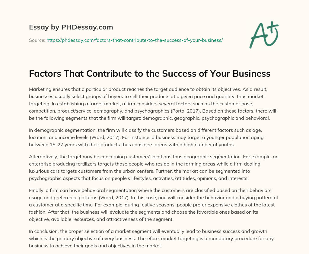 Factors That Contribute to the Success of Your Business essay