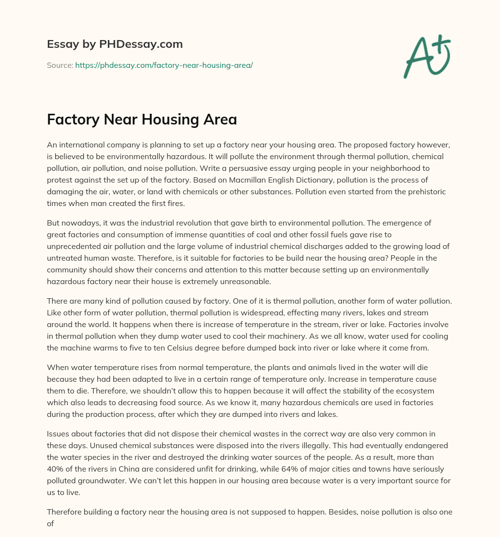 Factory Near Housing Area essay