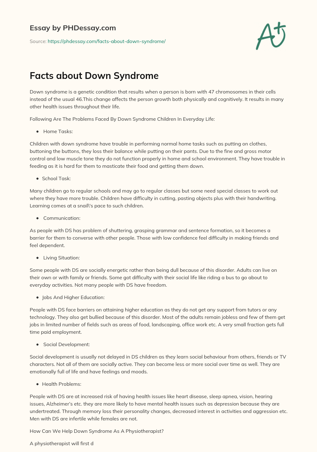 Facts about Down Syndrome essay
