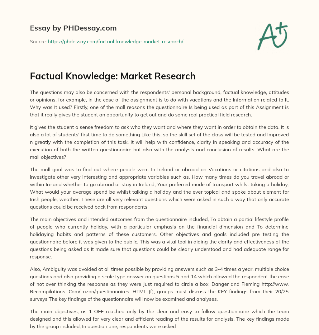 Factual Knowledge: Market Research essay
