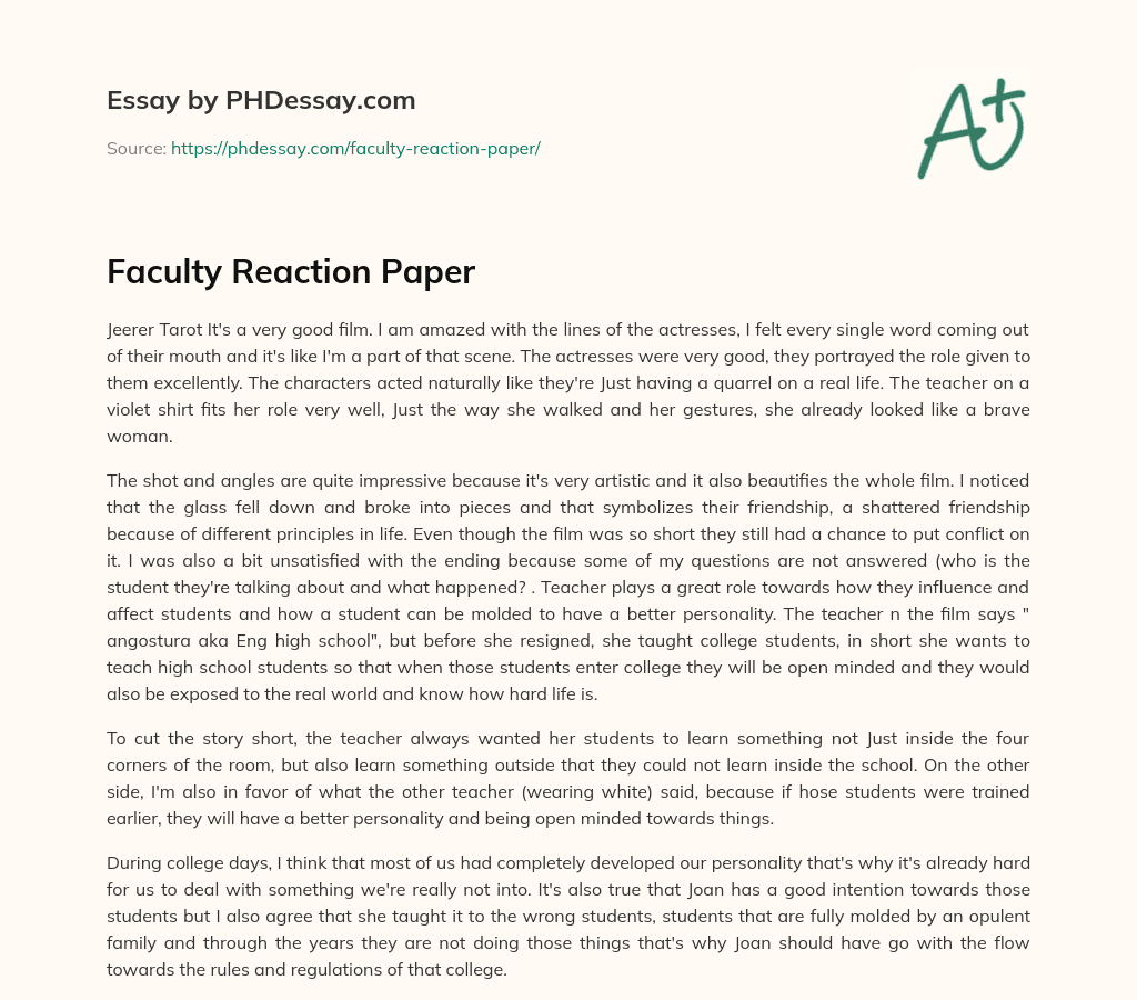 Faculty Reaction Paper essay