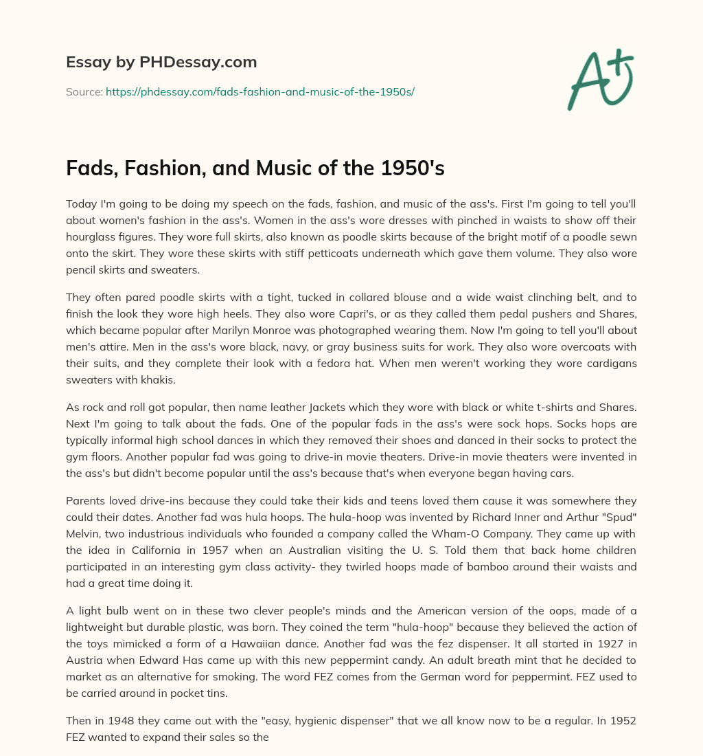 Fads, Fashion, and Music of the 1950’s essay