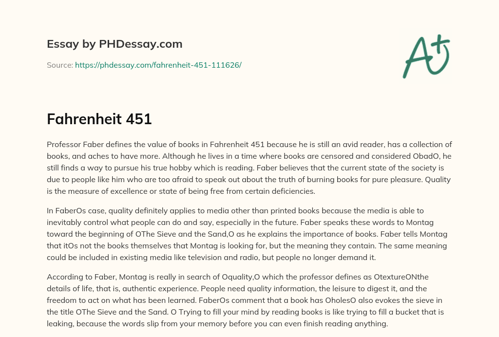 Fahrenheit 451 essay