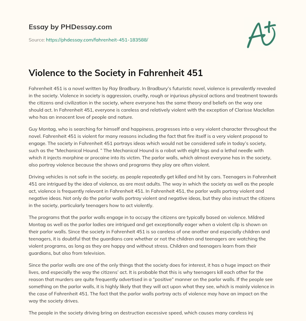 Violence to the Society in Fahrenheit 451 essay