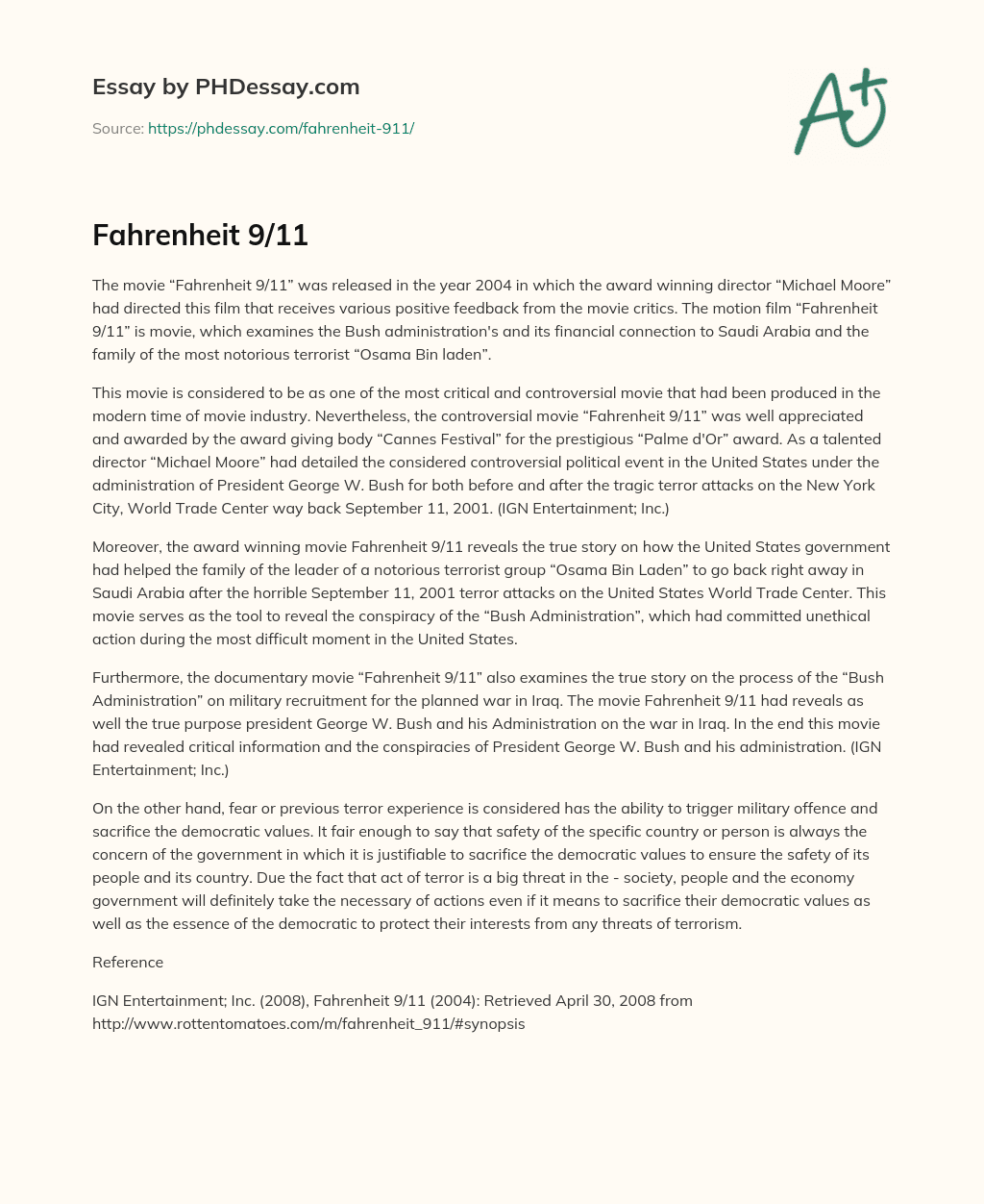 Fahrenheit 9/11 essay