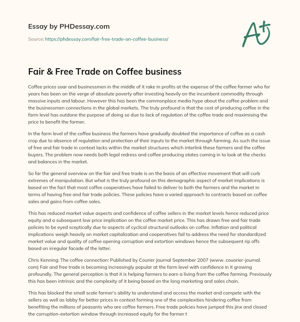 Fair & Free Trade on Coffee business essay