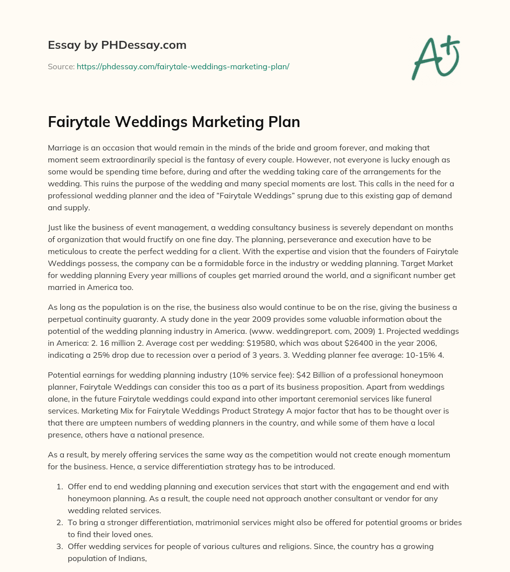 Fairytale Weddings Marketing Plan essay
