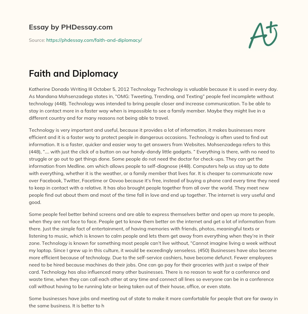 Faith and Diplomacy essay