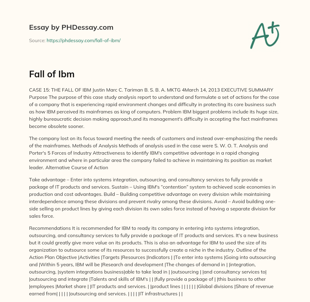 IBM’s Fall: Analyzing the Company’s Problems and Suggesting Solutions essay