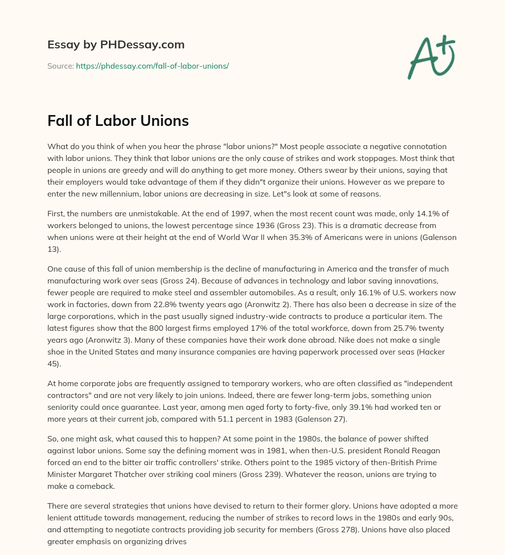 Fall of Labor Unions essay