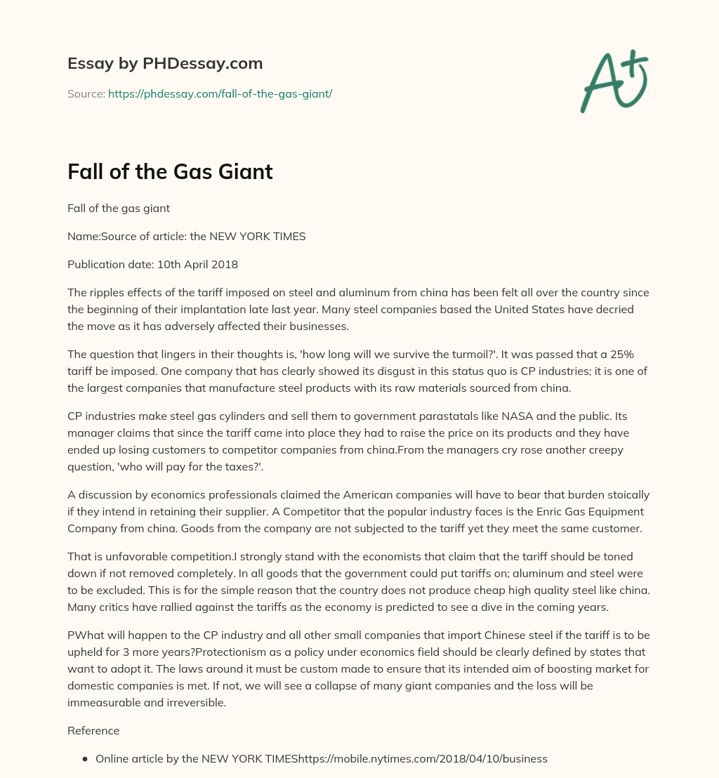 Fall of the Gas Giant essay