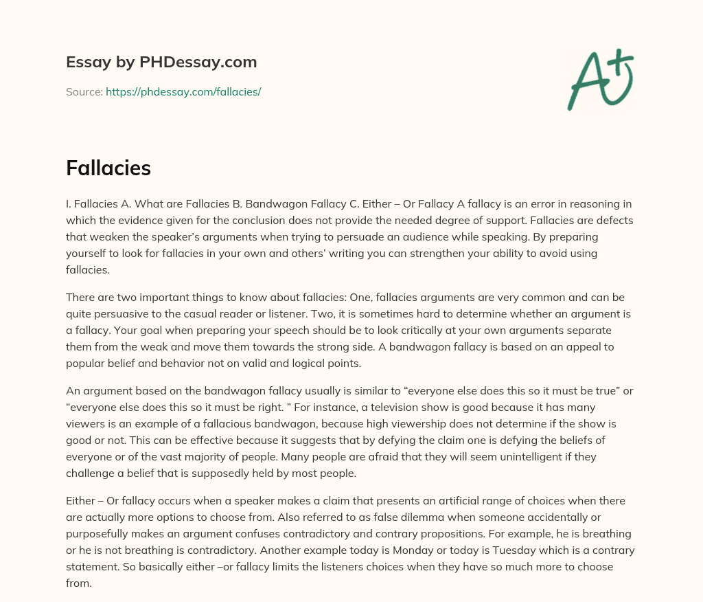 Identifying and Avoiding Fallacies in Speeches: Bandwagon and Either-Or Fallacies essay