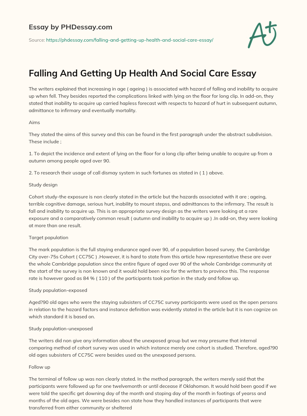 Falling And Getting Up Health And Social Care Essay essay