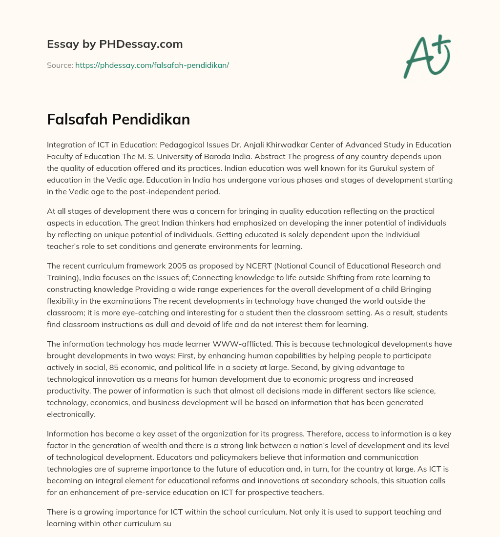 Falsafah Pendidikan essay