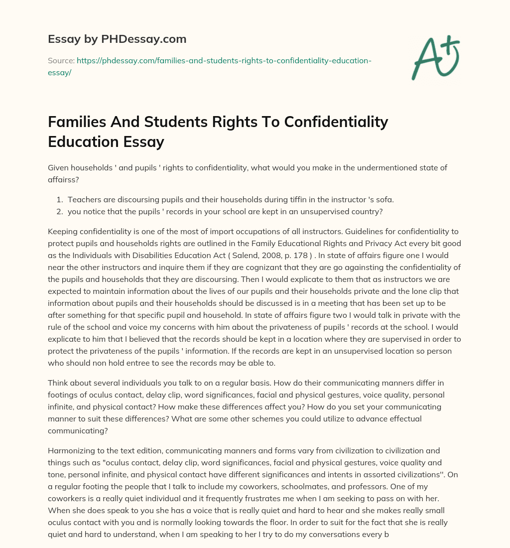 Families And Students Rights To Confidentiality Education Essay essay