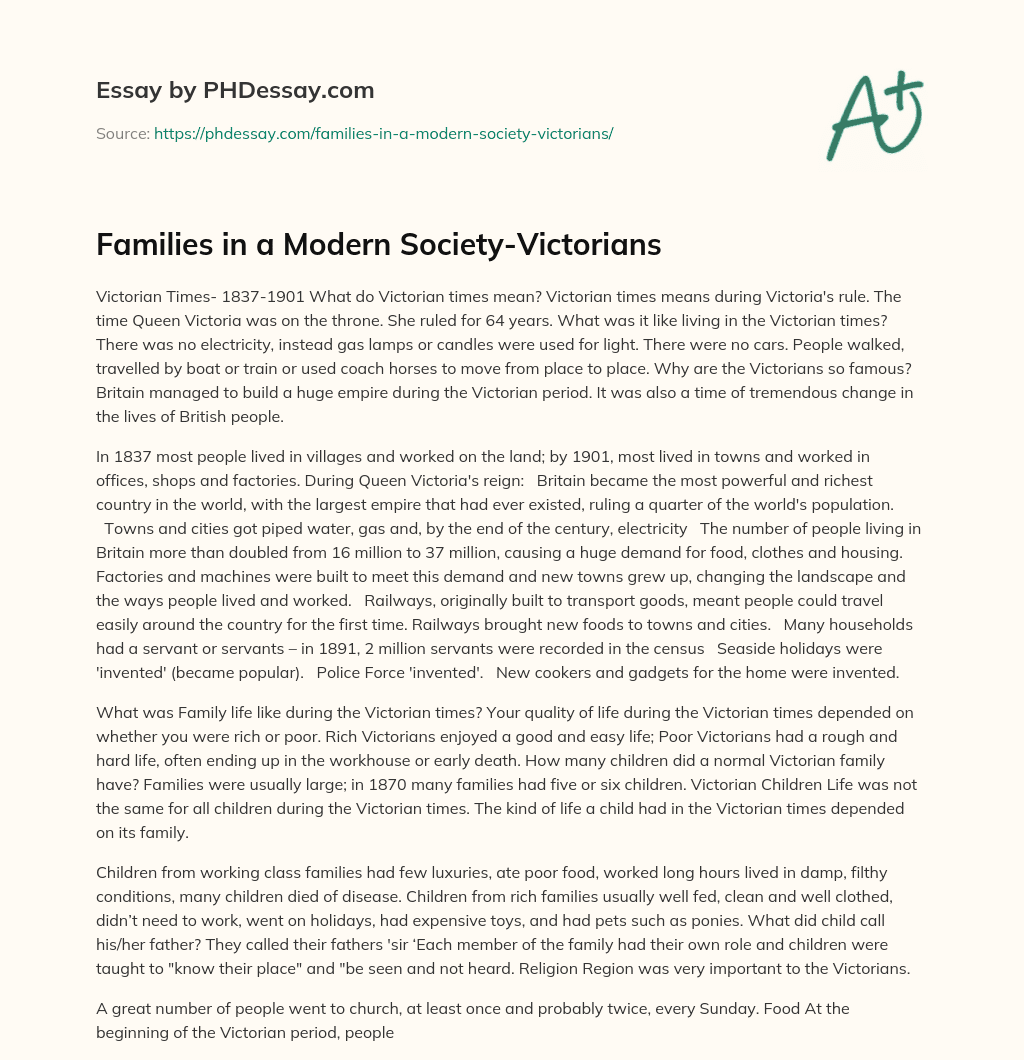 Families in a Modern Society-Victorians essay