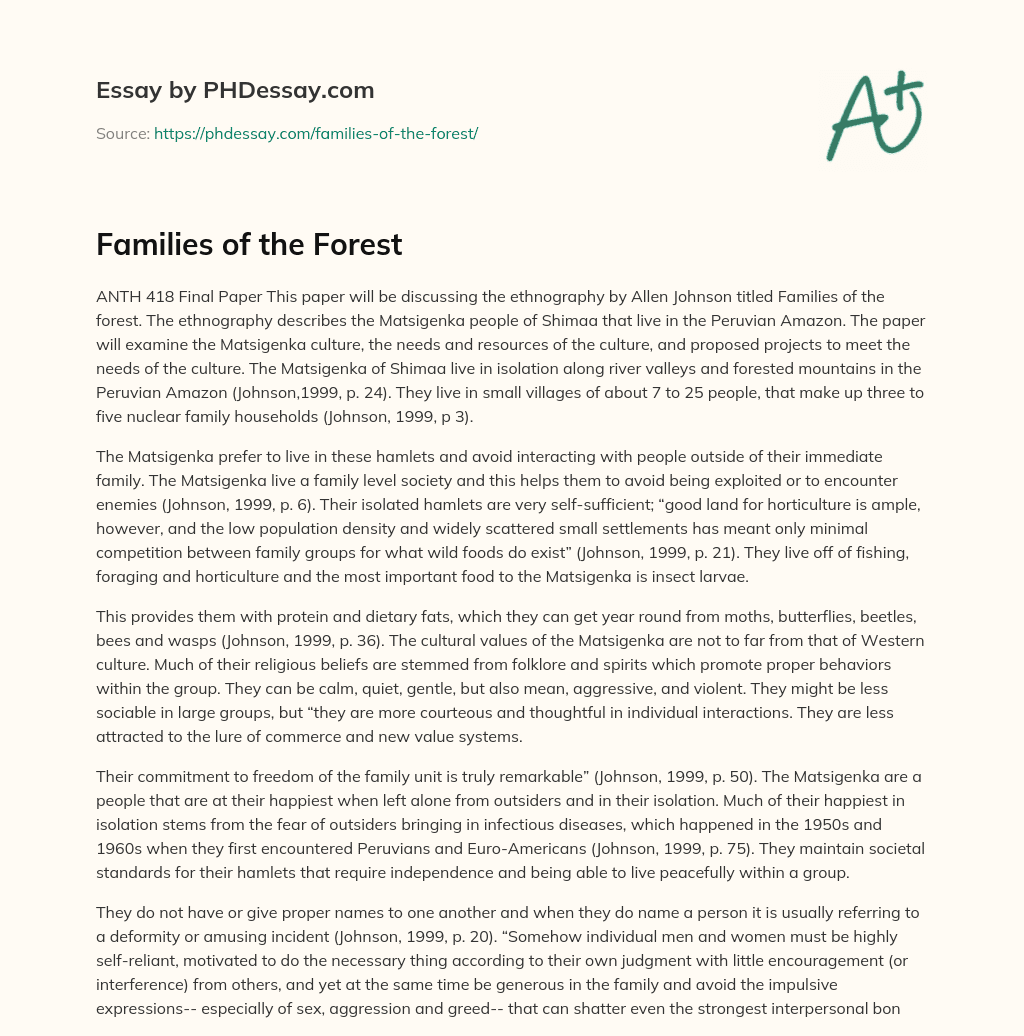 Families of the Forest essay