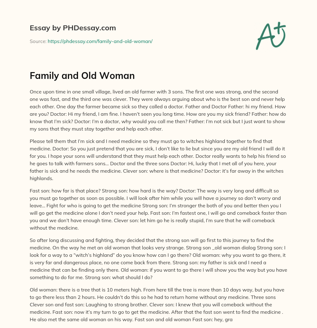 Family and Old Woman essay