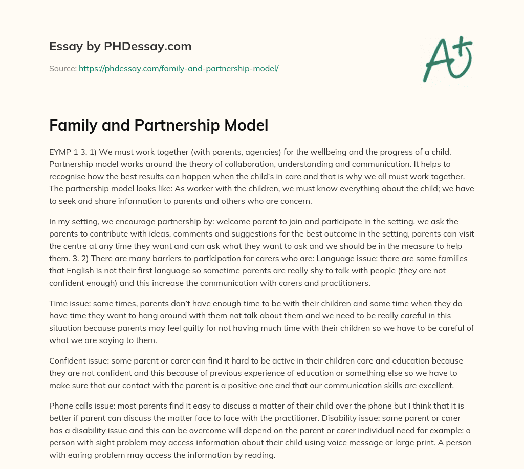 Family and Partnership Model essay