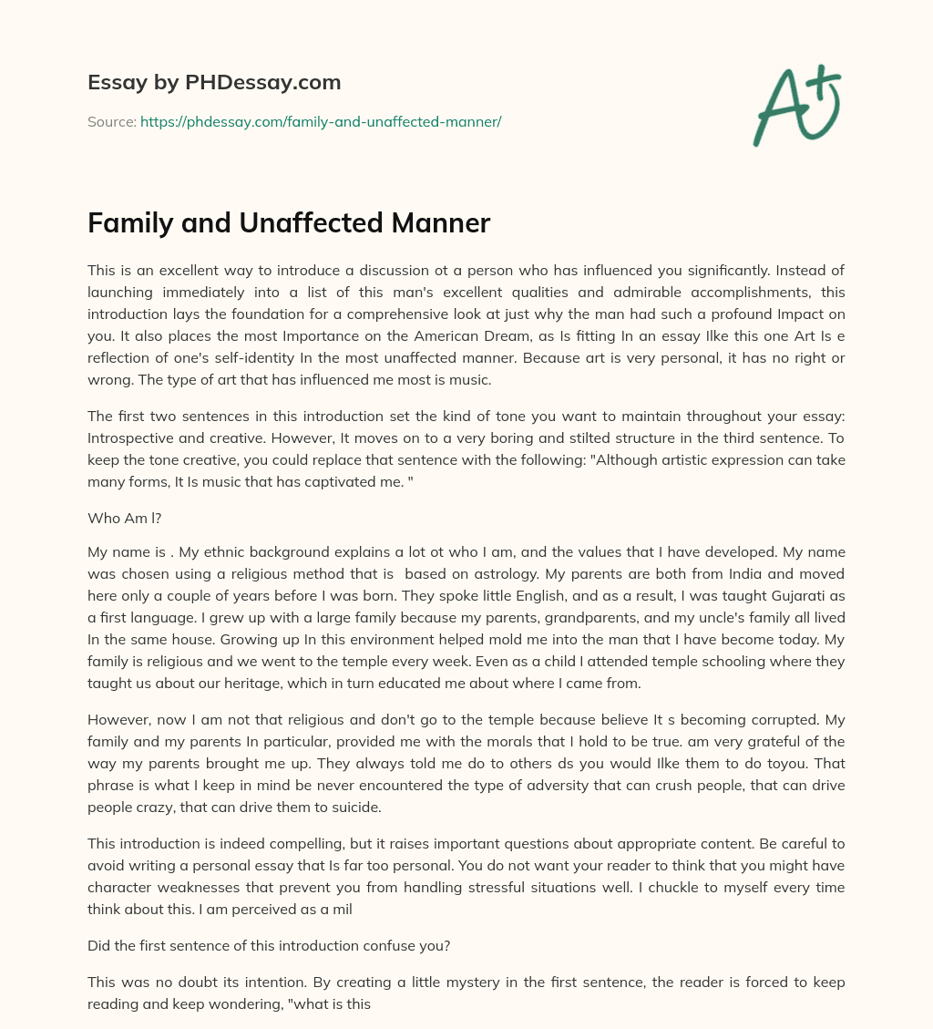 Family and Unaffected Manner essay