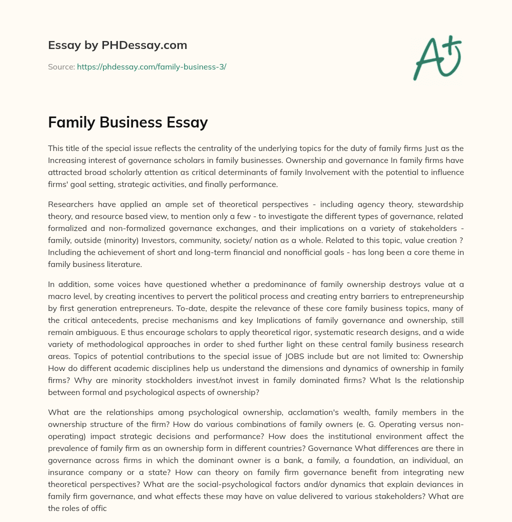Family Business Essay essay