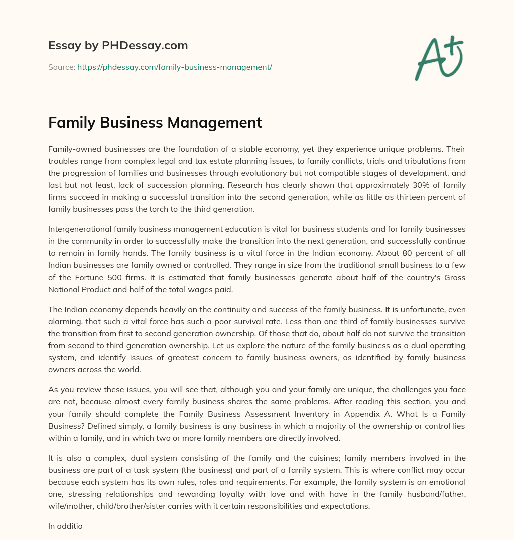 Family Business Management essay