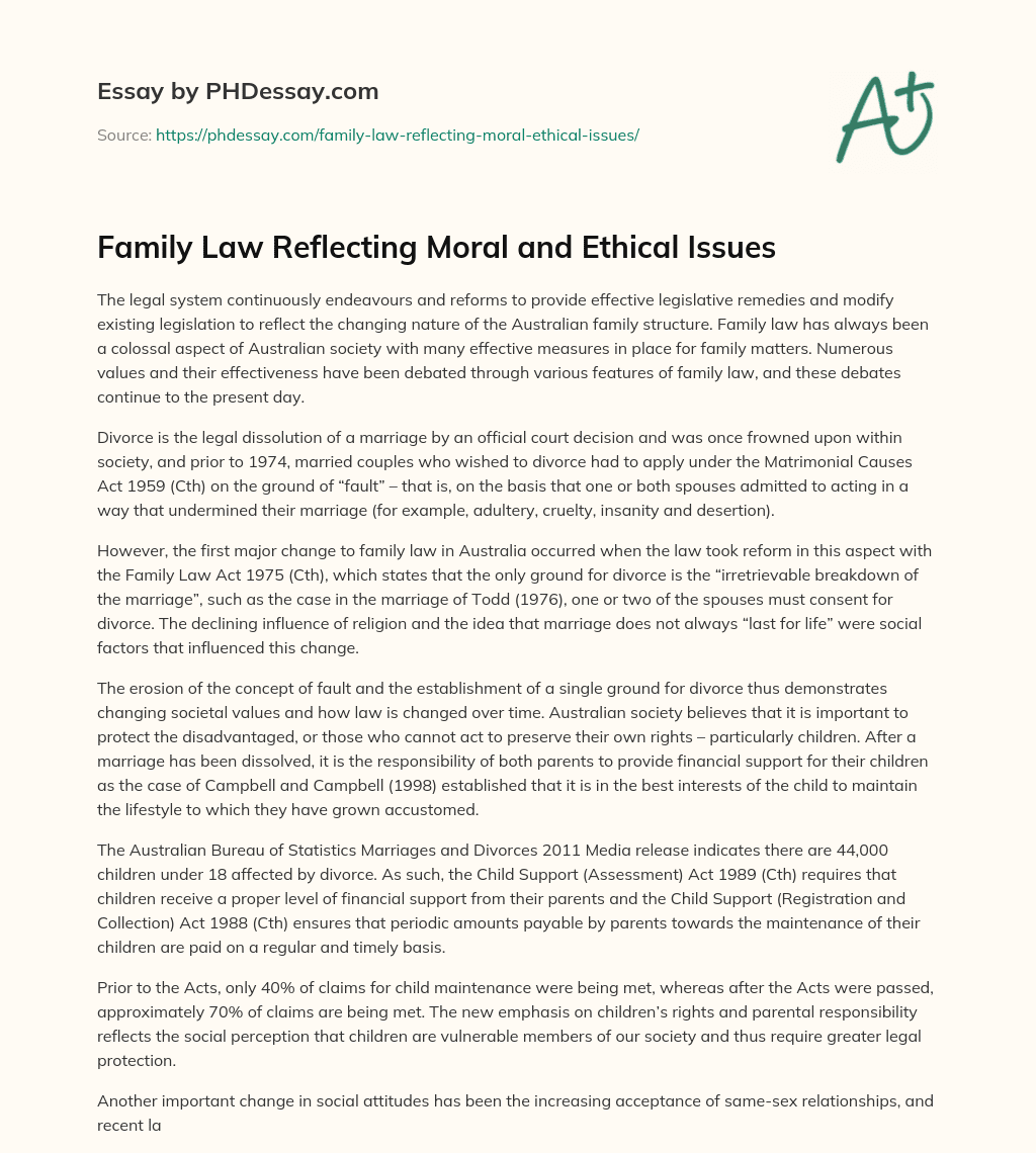 Family Law Reflecting Moral and Ethical Issues essay