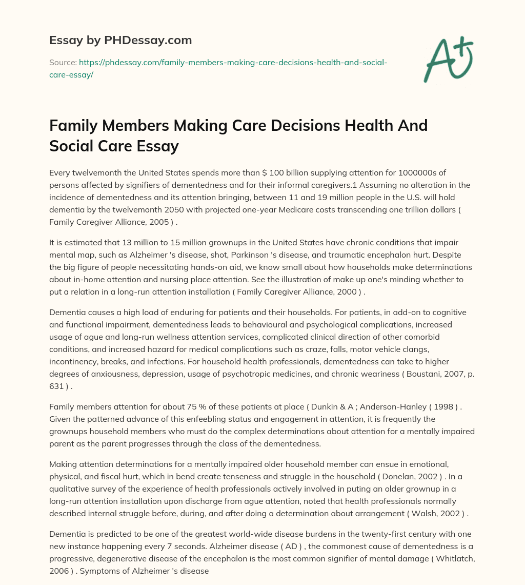Family Members Making Care Decisions Health And Social Care Essay essay
