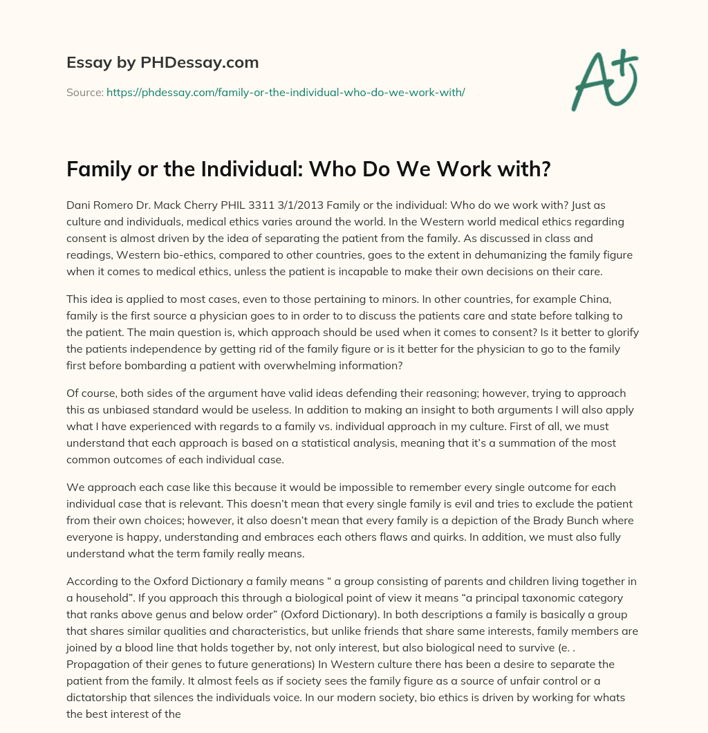 Family or the Individual: Who Do We Work with? essay