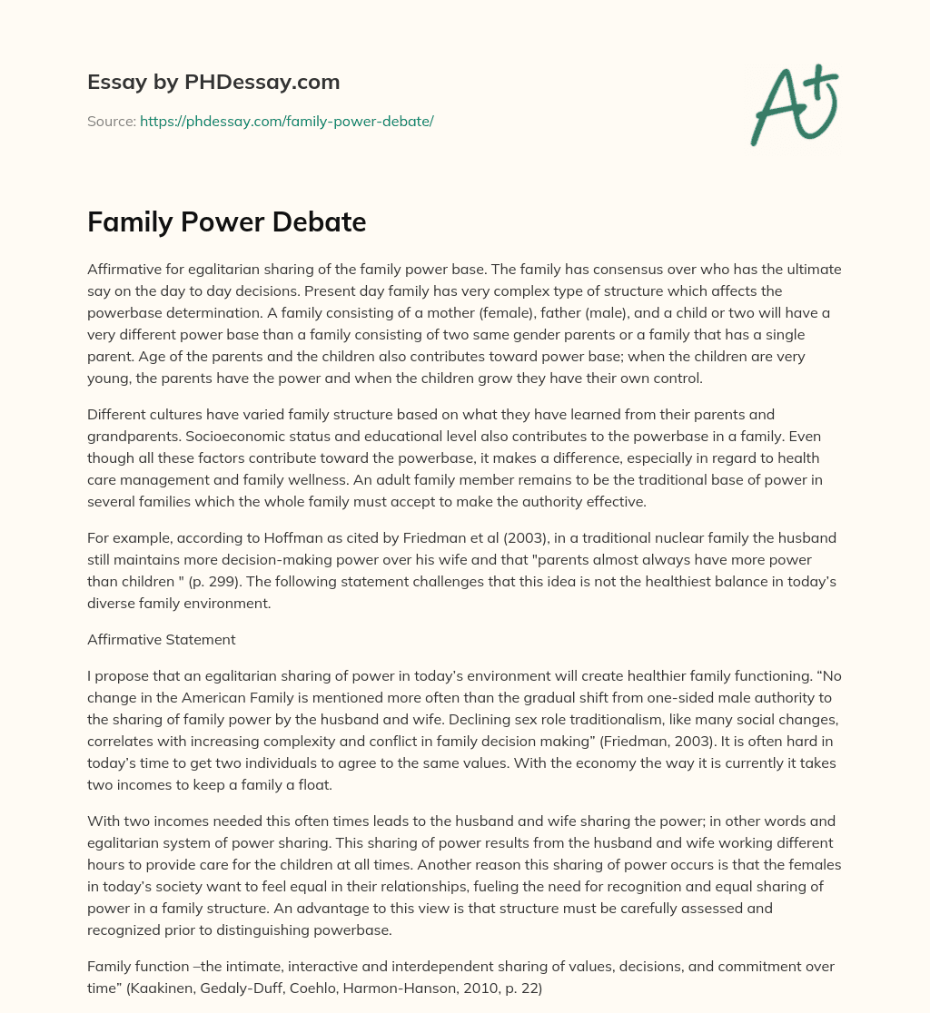 Family Power Debate essay