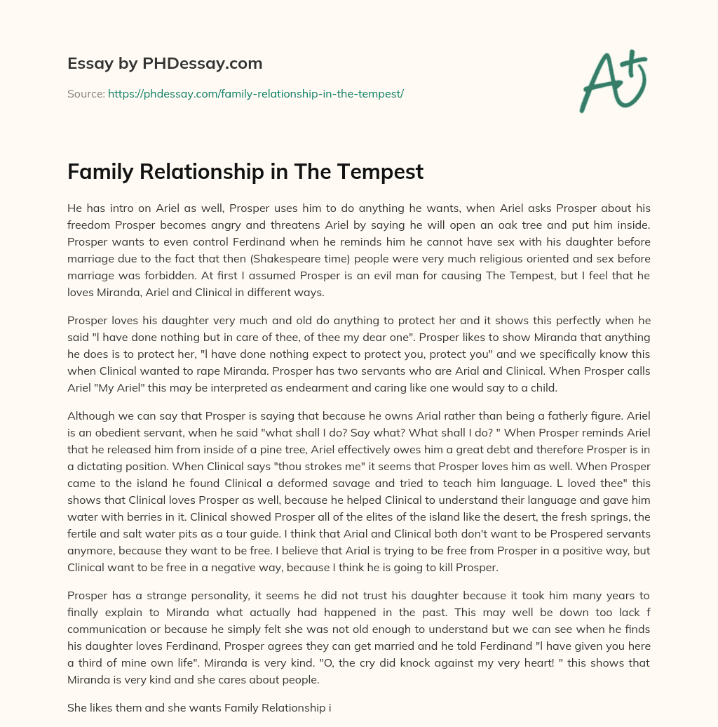 Family Relationship in The Tempest essay
