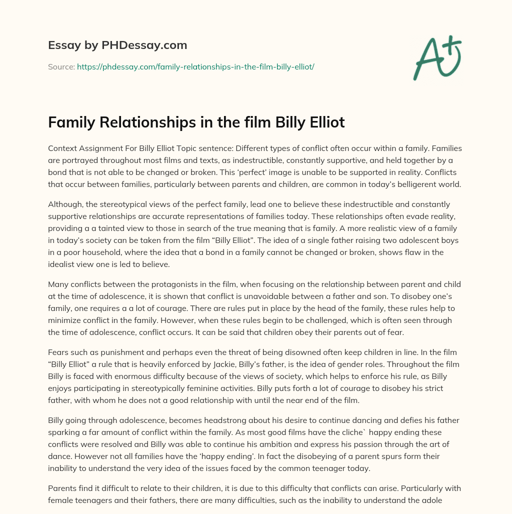 Family Relationships in the film Billy Elliot essay