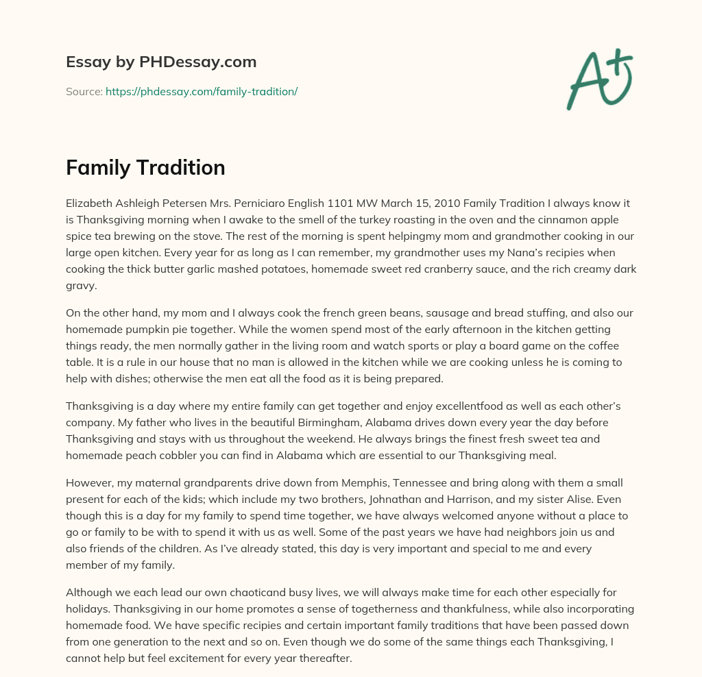 describe your family tradition essay