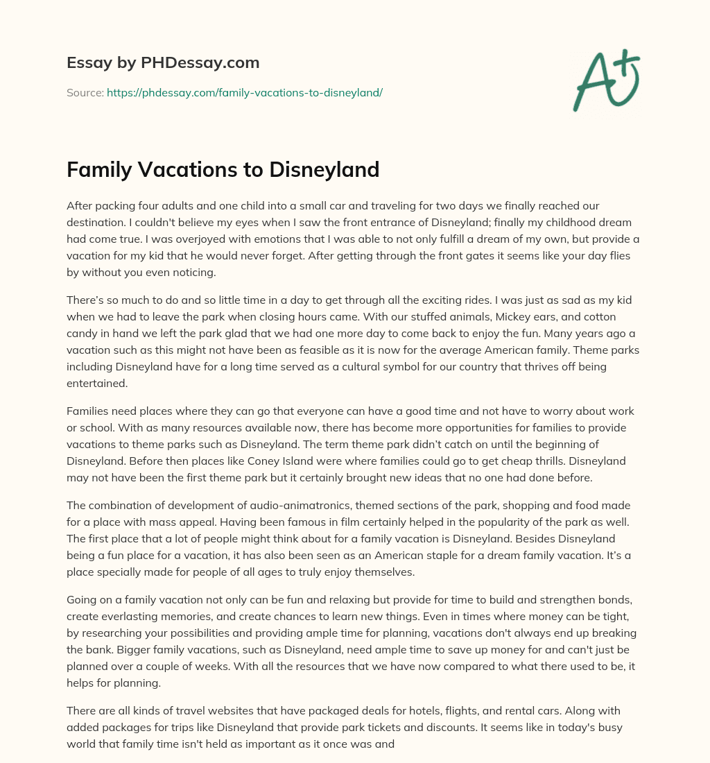 Family Vacations to Disneyland essay