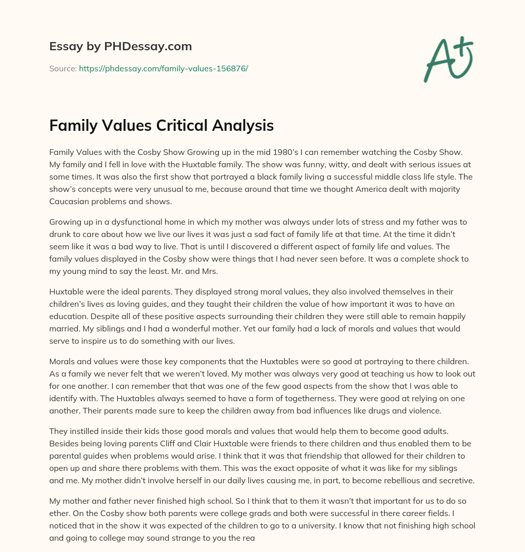 Family Values Critical Analysis essay
