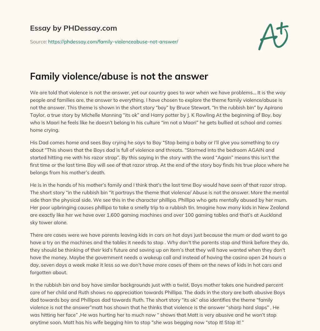Family violence/abuse is not the answer essay