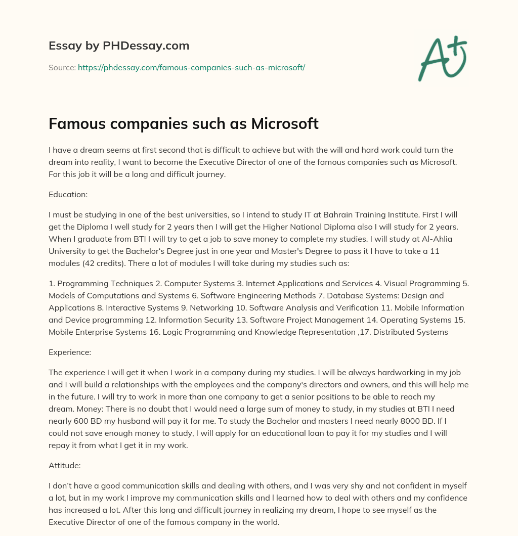 Famous companies such as Microsoft essay