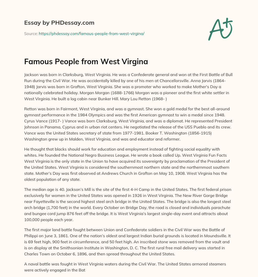 Famous People from West Virgina essay