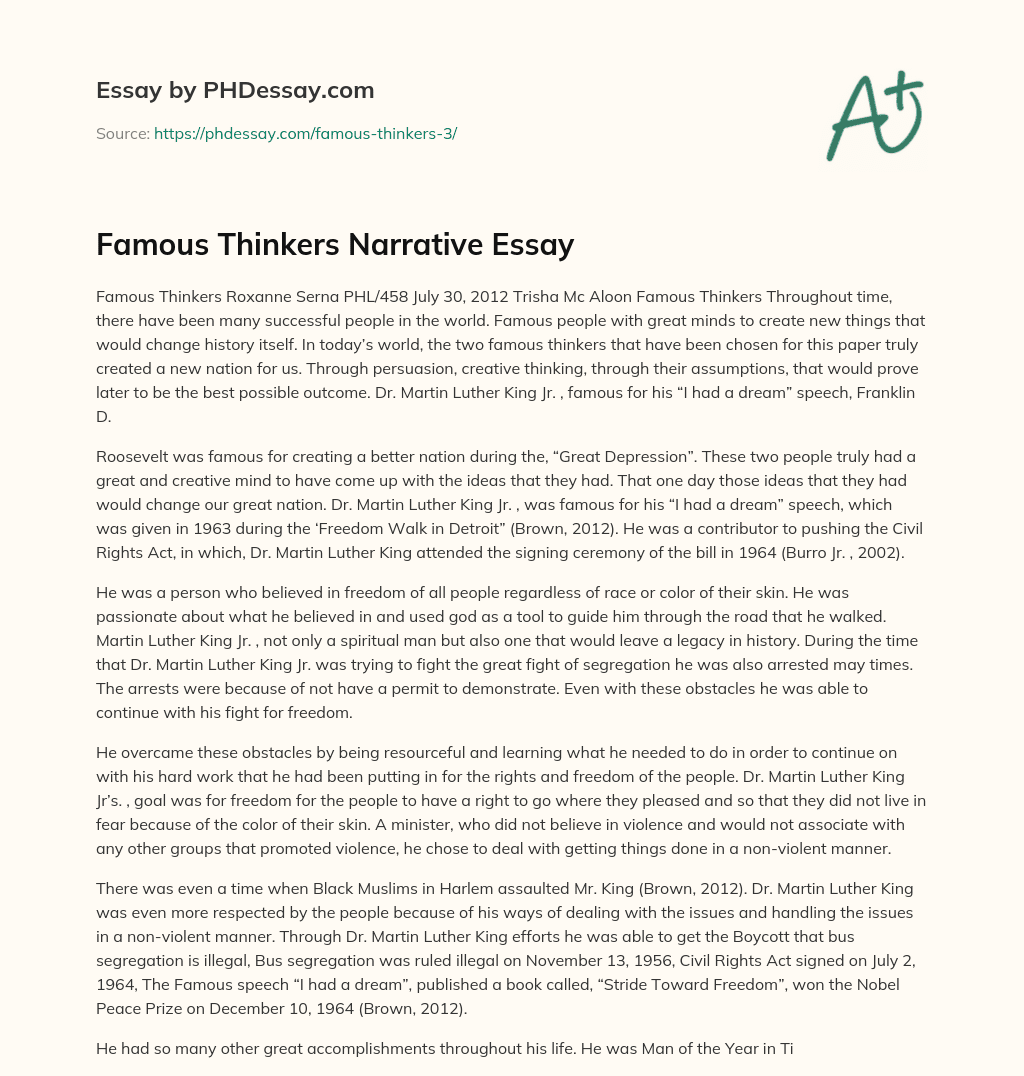 Famous Thinkers Narrative Essay essay