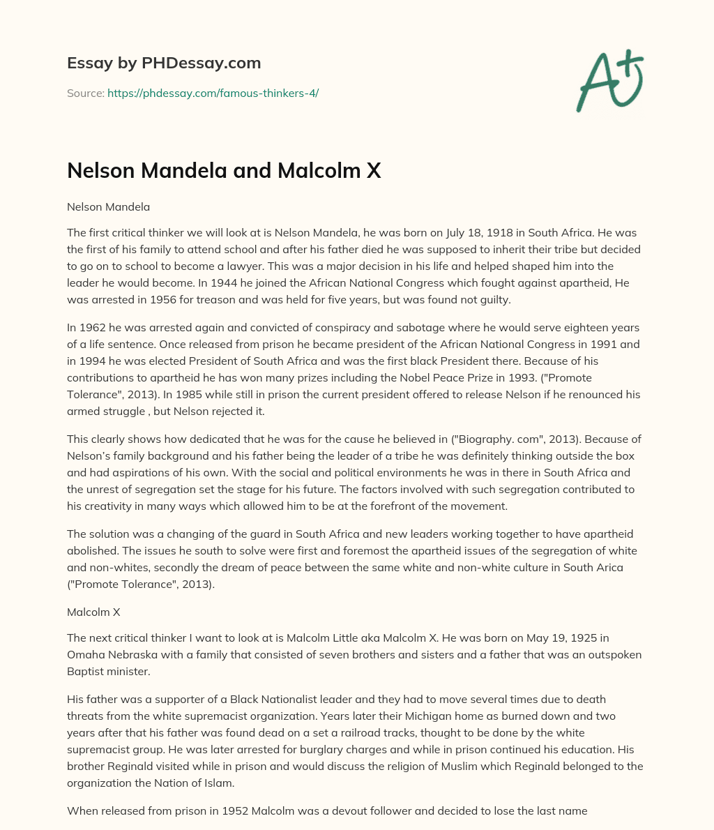 Nelson Mandela and Malcolm X essay