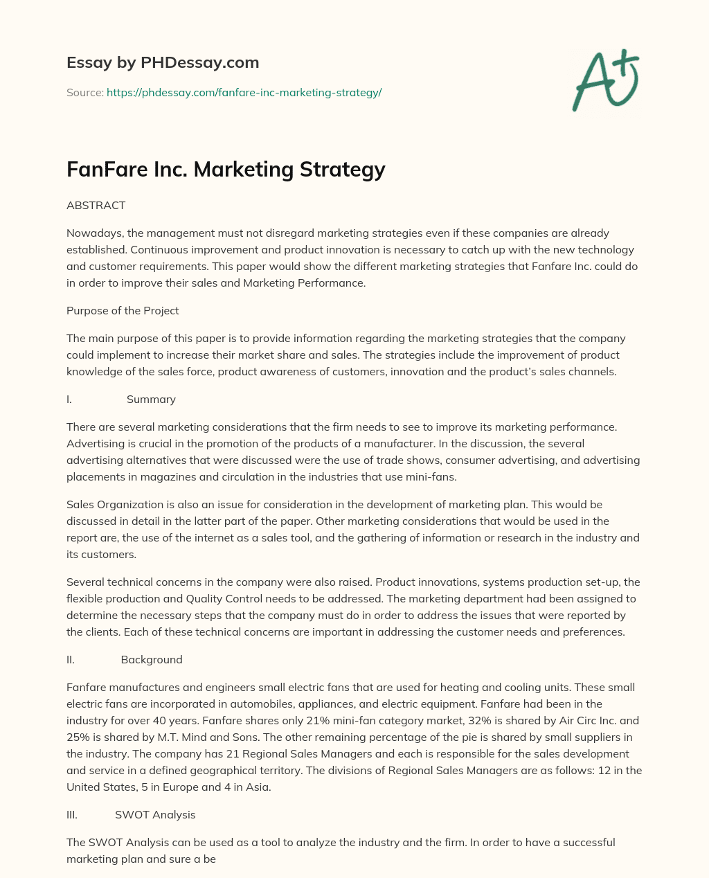 FanFare Inc. Marketing Strategy essay