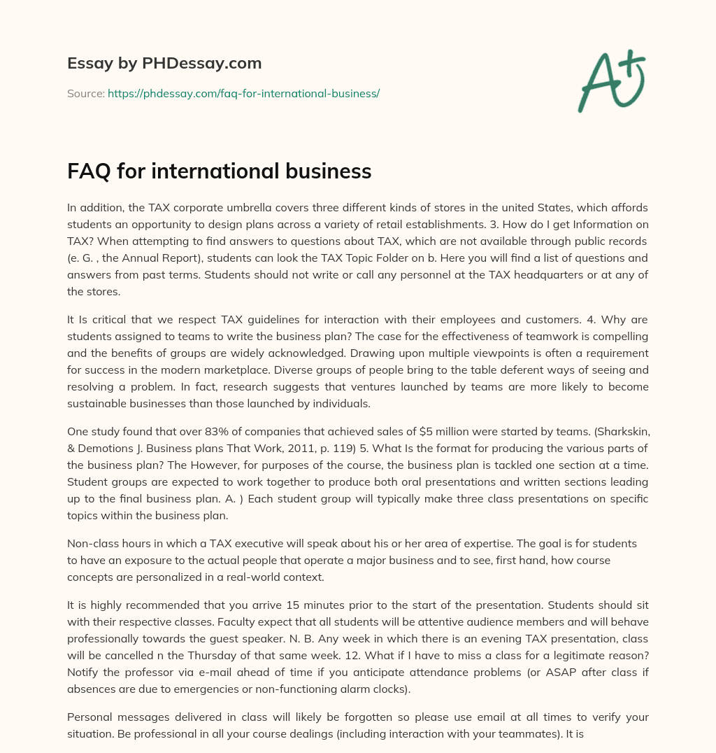 FAQ for international business essay