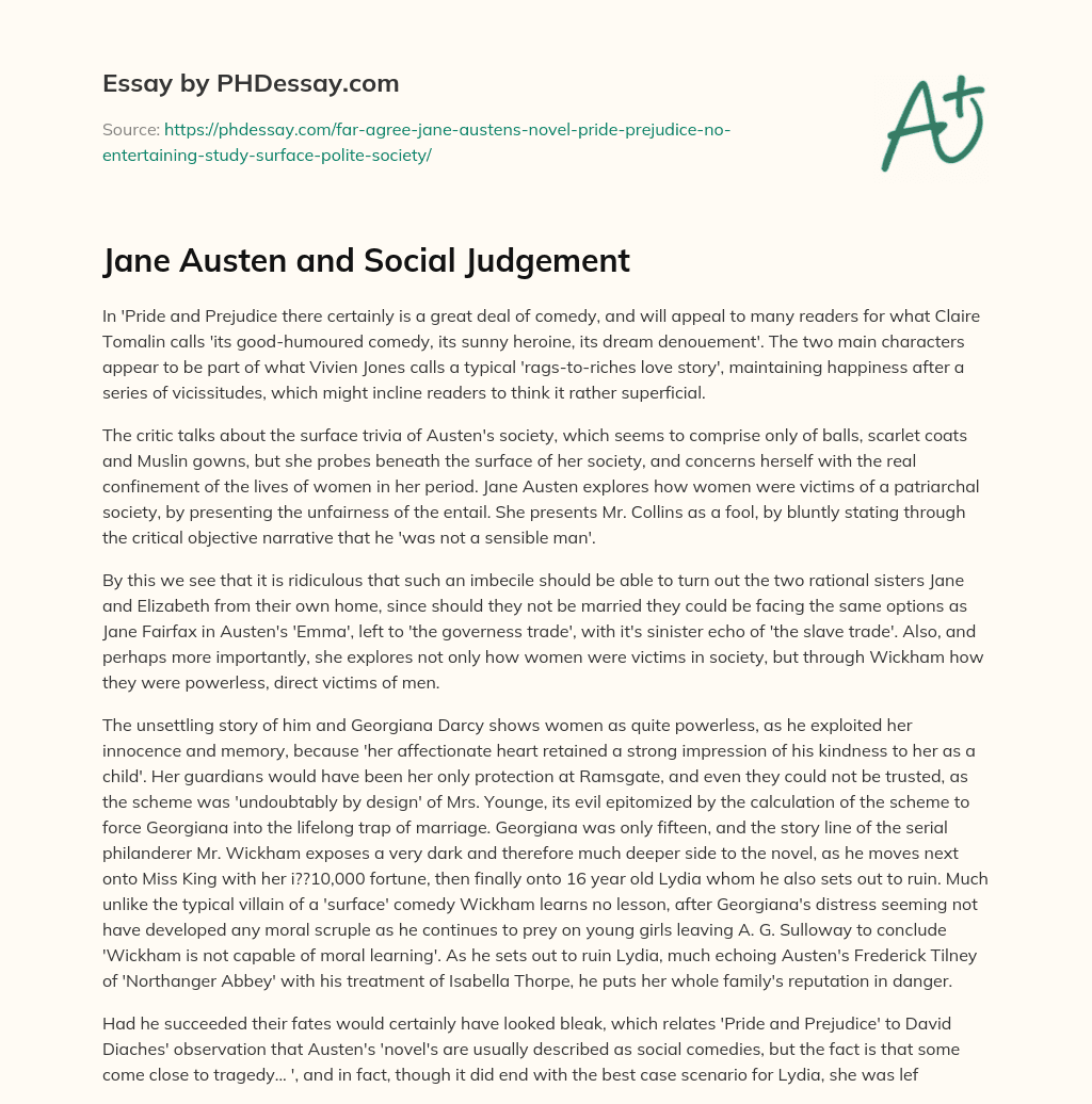 Jane Austen and Social Judgement essay
