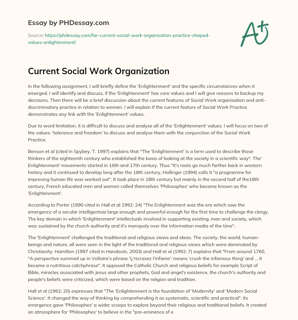 Current Social Work Organization essay