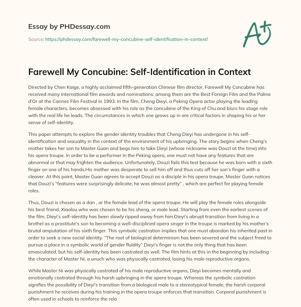 Farewell My Concubine: Self-Identification in Context essay