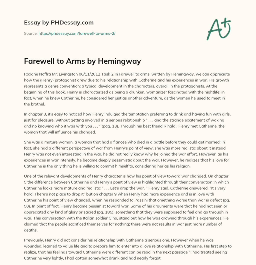 Farewell to Arms by Hemingway essay